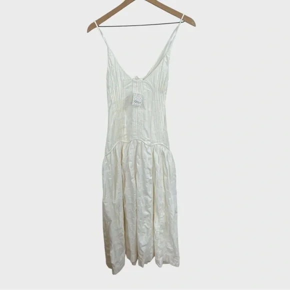 Free People NEW Ivory Tie Back Cotton Ezra Midi Dress NWT Size 6 - Picture 3 of 14